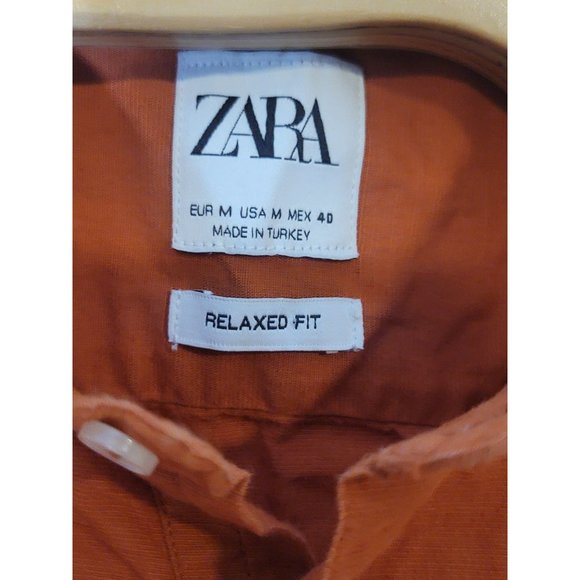 Zara Pull Over Shirt Orange 4 Button Round Neck Men's Size Medium - Picture 4 of 4